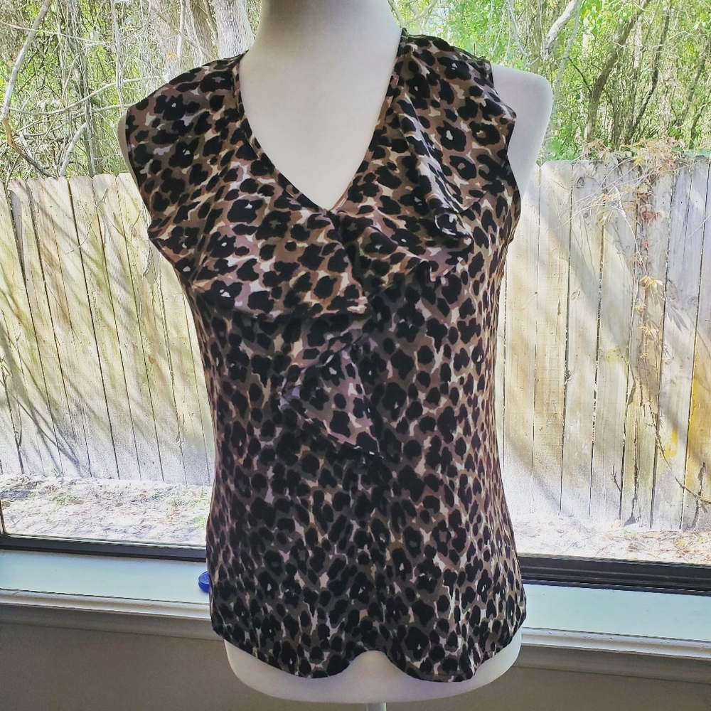 Ann Taylor leopard print ruffled tank- size 2P